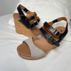 Dr. Scholl's Wedge Sandals Cork Heel Ankle Strap Buckle Detail‎ 8.5M